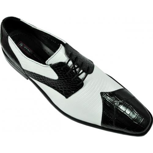 Stacy Adams "Conti" Black And White Alligator / Lizard Print Shoes 24672